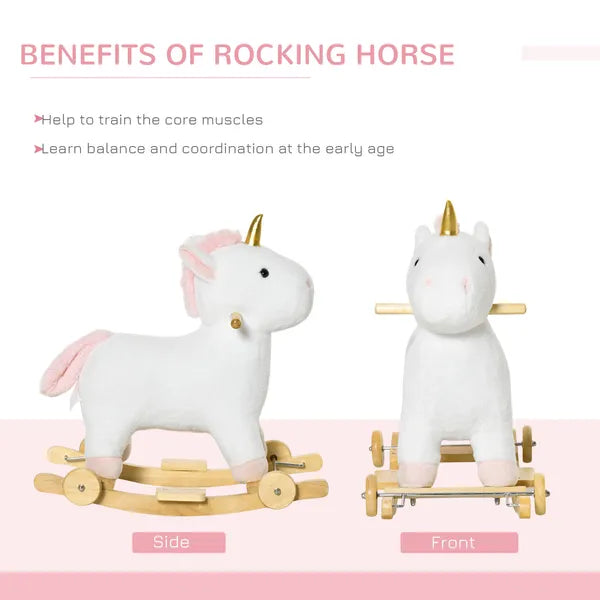 Kids 2 in 1 Rocking Horse and Glide Unicorn with Sound, Wooden Base, Pedal, Grip Handle, White, for 3-6 Years Old - product image 6