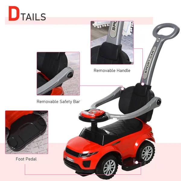 Kids 3 in 1 Push Car Ride-On Stroller Sliding Walking Toy with Horn Music Light Secure Bar for Boys Girls 1-3 Years Old Red - product image 6