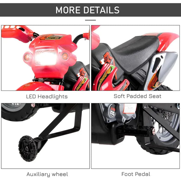 Aosom Kids 6V Electric Ride-On Motorcycle with Training Wheels, Battery-Powered, Red - product image 7