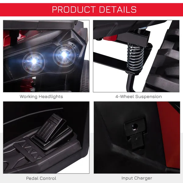 Kids ATV 12V Ride on Car with Music Realistic Headlights Wheels Rechargeable Electric Red - product image 7