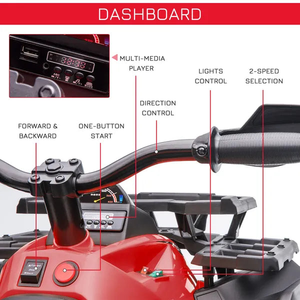 Kids ATV 12V Ride on Car with Music Realistic Headlights Wheels Rechargeable Electric Red - product image 5