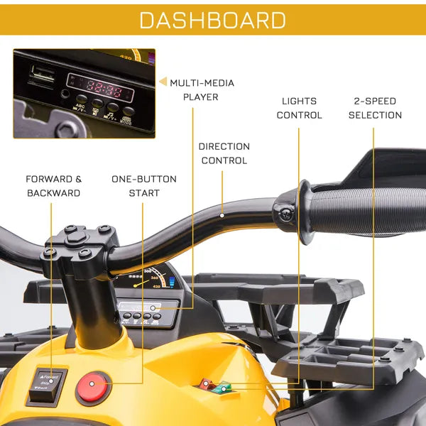 Kids ATV 12V Ride on Car with Music Realistic Headlights Wide Wheels Rechargeable Electric Yellow - product image 5