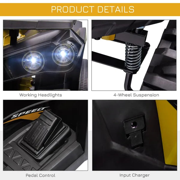 Kids ATV 12V Ride on Car with Music Realistic Headlights Wide Wheels Rechargeable Electric Yellow - product image 7