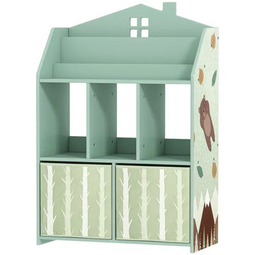 Qaba Kids Bookshelf with Storage, Toy Storage Unit with Book Display, Shelves and Fabric Drawers for Playroom Nursery, Green - product image 1