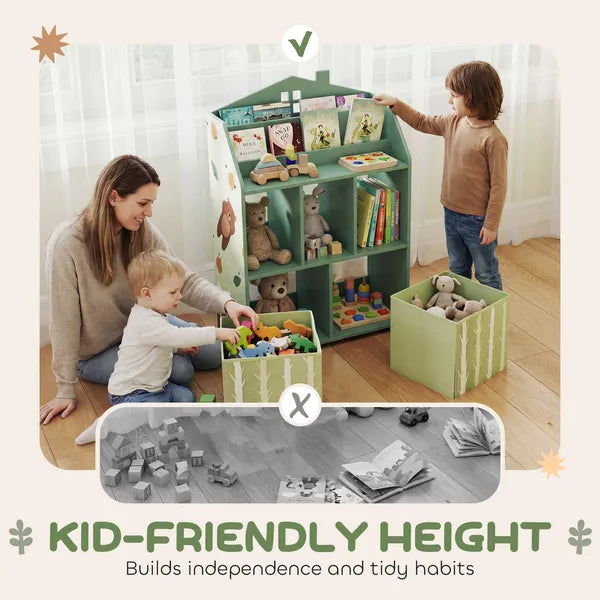Qaba Kids Bookshelf with Storage, Toy Storage Unit with Book Display, Shelves and Fabric Drawers for Playroom Nursery, Green - product image 5