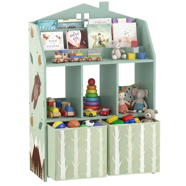 Qaba Kids Bookshelf with Storage, Toy Storage Unit with Book Display, Shelves and Fabric Drawers for Playroom Nursery, Green - product image 11