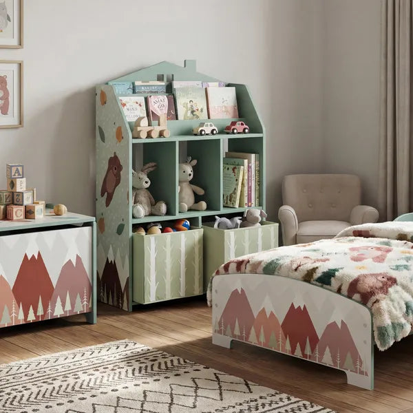 Qaba Kids Bookshelf with Storage, Toy Storage Unit with Book Display, Shelves and Fabric Drawers for Playroom Nursery, Green - product image 9