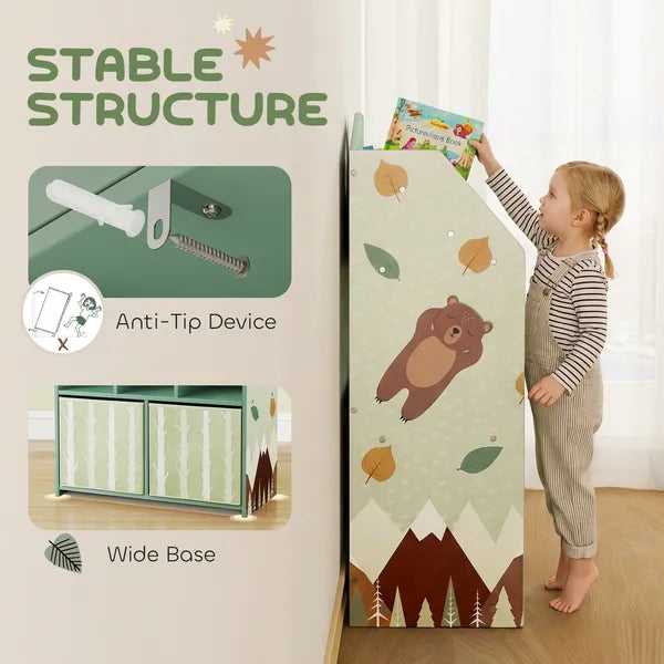 Qaba Kids Bookshelf with Storage, Toy Storage Unit with Book Display, Shelves and Fabric Drawers for Playroom Nursery, Green - product image 6