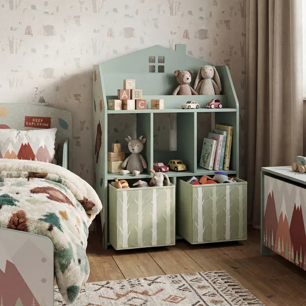 Qaba Kids Bookshelf with Storage, Toy Storage Unit with Book Display, Shelves and Fabric Drawers for Playroom Nursery, Green - product image 10