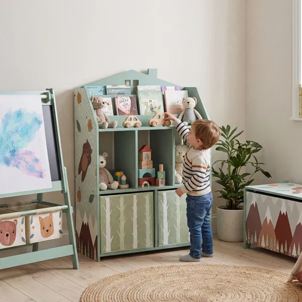 Qaba Kids Bookshelf with Storage, Toy Storage Unit with Book Display, Shelves and Fabric Drawers for Playroom Nursery, Green - product image 2