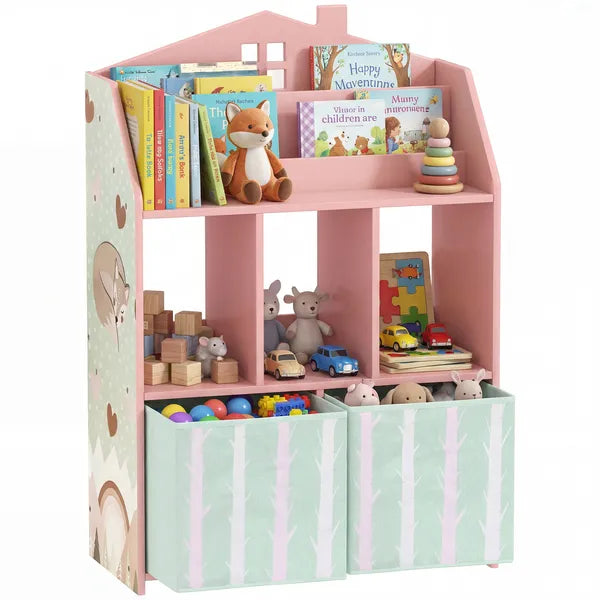 Kids Bookshelf with Storage, Toy Storage Unit with Book Display, Shelves and Fabric Drawers for Playroom Nursery, Pink - product image 11