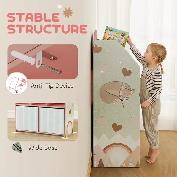 Kids Bookshelf with Storage, Toy Storage Unit with Book Display, Shelves and Fabric Drawers for Playroom Nursery, Pink - product image 6