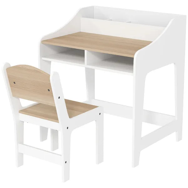 Kids Desk and Chair Set with Storage and Shelves, for Bedroom and Study Room, Gift for 3-8 Years Old, Natural Wood - product image 1