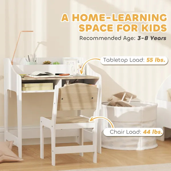 Kids Desk and Chair Set with Storage and Shelves, for Bedroom and Study Room, Gift for 3-8 Years Old, Natural Wood - product image 8