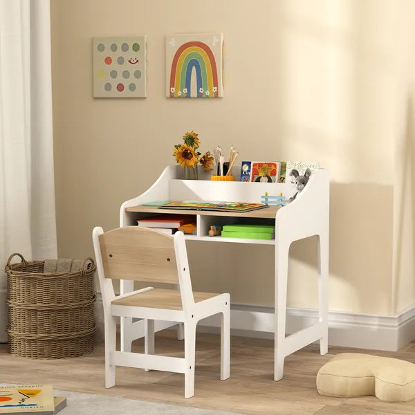 Kids Desk and Chair Set with Storage and Shelves, for Bedroom and Study Room, Gift for 3-8 Years Old, Natural Wood - product image 2