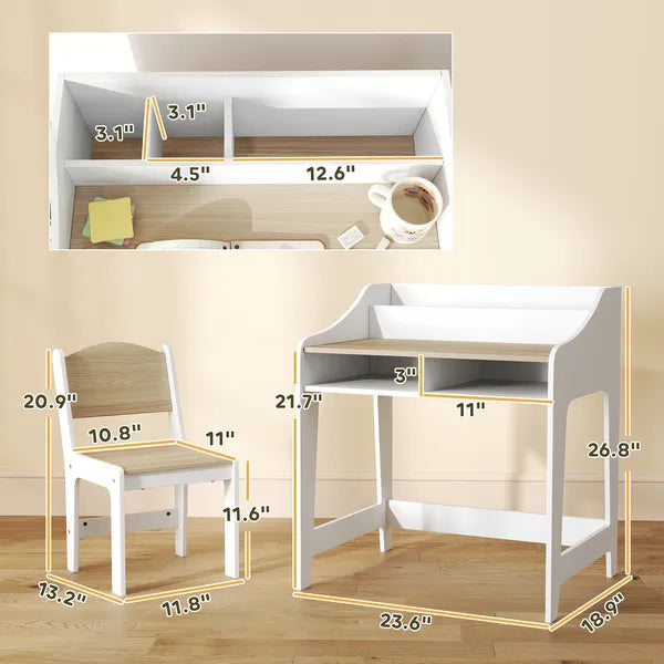 Kids Desk and Chair Set with Storage and Shelves, for Bedroom and Study Room, Gift for 3-8 Years Old, Natural Wood - product image 3
