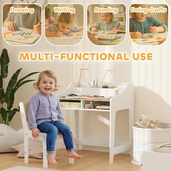 Kids Desk and Chair Set with Storage and Shelves, for Bedroom and Study Room, Gift for 3-8 Years Old, Natural Wood - product image 4