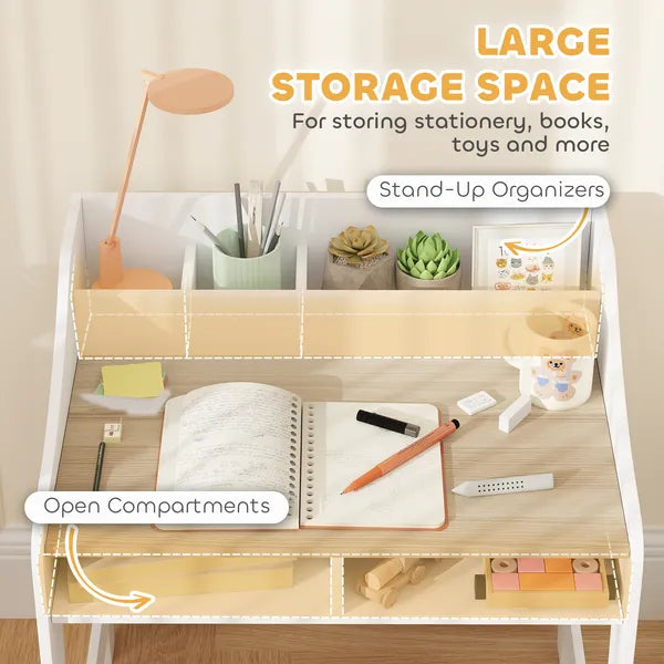 Kids Desk and Chair Set with Storage and Shelves, for Bedroom and Study Room, Gift for 3-8 Years Old, Natural Wood - product image 5