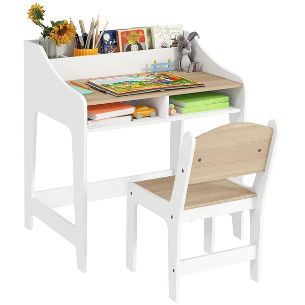 Kids Desk and Chair Set with Storage and Shelves, for Bedroom and Study Room, Gift for 3-8 Years Old, Natural Wood - product image 11