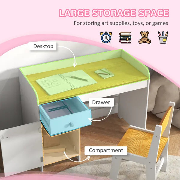 Kids Desk and Chair Set with Storage, White Study Desk for School, Student Writing Desk - product image 4