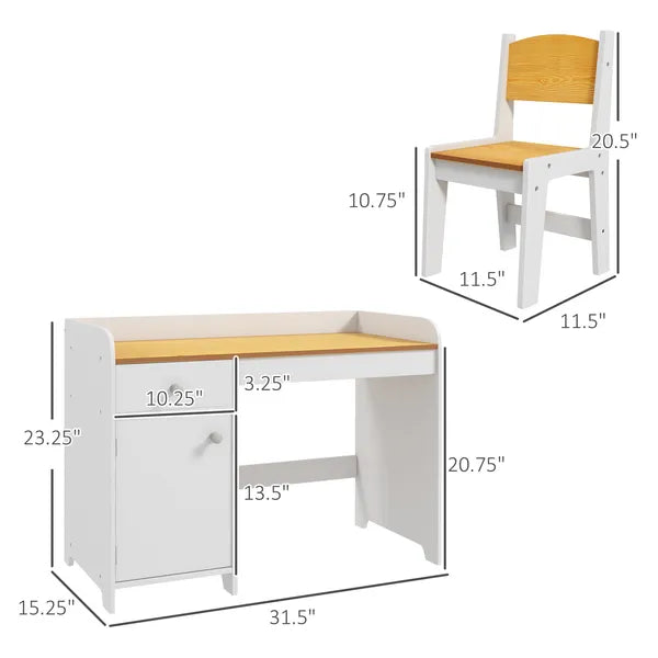 Kids Desk and Chair Set with Storage, White Study Desk for School, Student Writing Desk - product image 3