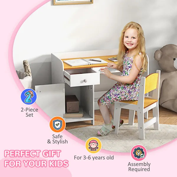 Kids Desk and Chair Set with Storage, White Study Desk for School, Student Writing Desk - product image 6
