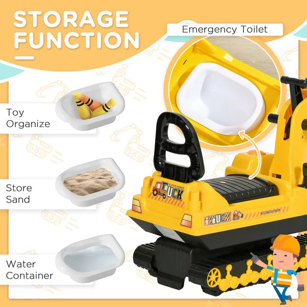 Kids Excavator Toy with Rotatable Digging and Storage Bucket, Kids Ride-on Construction Car for 3-8 Years Old, Yellow and Black - product image 6
