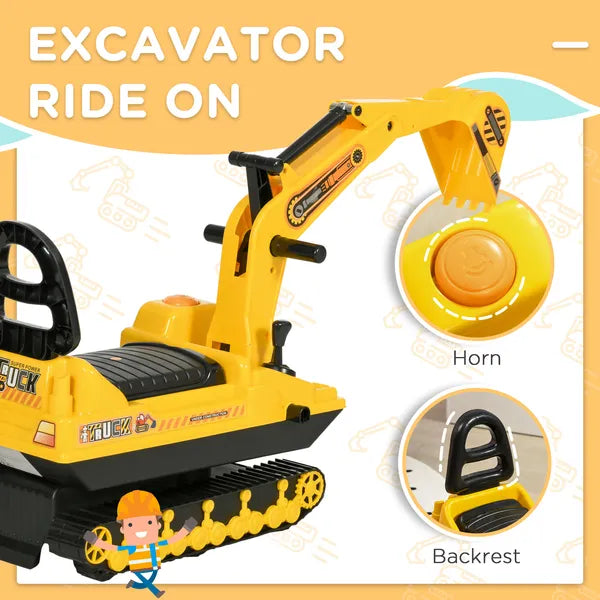 Kids Excavator Toy with Rotatable Digging and Storage Bucket, Kids Ride-on Construction Car for 3-8 Years Old, Yellow and Black - product image 4