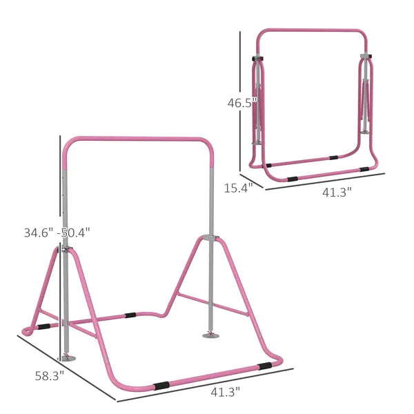 Qaba Kids Folding Gymnastics Bar, Adjustable Height, Bubble Gum Pink - product image 3