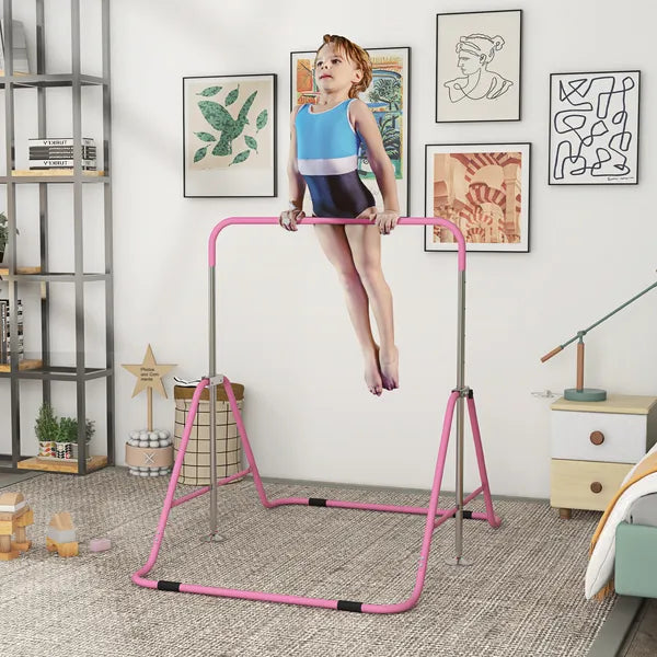 Qaba Kids Folding Gymnastics Bar, Adjustable Height, Bubble Gum Pink - product image 2