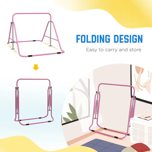 Qaba Kids Folding Gymnastics Bar, Adjustable Height, Bubble Gum Pink - product image 6