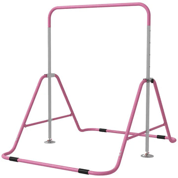 Qaba Kids Folding Gymnastics Bar, Adjustable Height, Bubble Gum Pink - product image 1