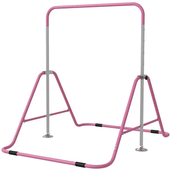 Qaba Kids Folding Gymnastics Bar, Adjustable Height, Bubble Gum Pink - product image 1