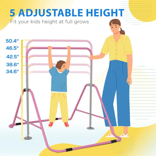 Qaba Kids Folding Gymnastics Bar, Adjustable Height, Bubble Gum Pink - product image 4