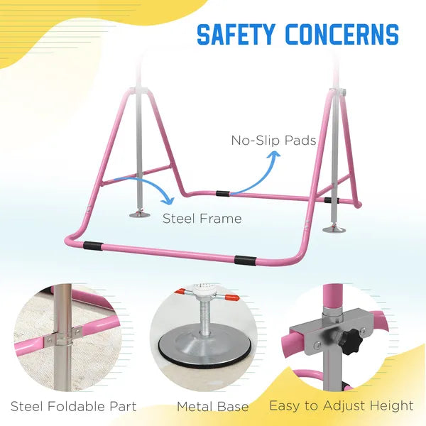 Qaba Kids Folding Gymnastics Bar, Adjustable Height, Bubble Gum Pink - product image 5