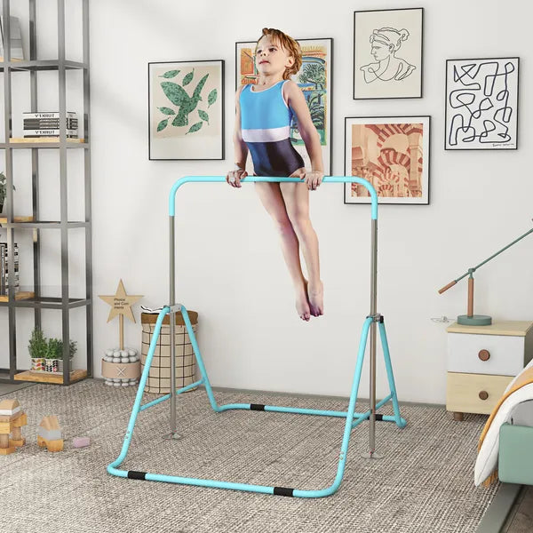 Kids Folding Gymnastics Bar, Adjustable Height, Vibrant Green - product image 2