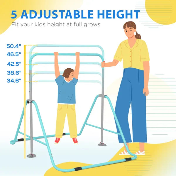 Kids Folding Gymnastics Bar, Adjustable Height, Vibrant Green - product image 4