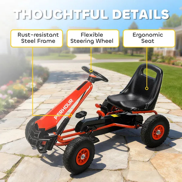 Kids Go Kart, Pedal Car with Adjustable Seat, EVA Wheels, Brake, for Boys and Girls Aged 3-8 Years Old, Red - product image 7