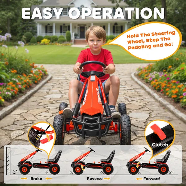 Kids Go Kart, Pedal Car with Adjustable Seat, EVA Wheels, Brake, for Boys and Girls Aged 3-8 Years Old, Red - product image 4