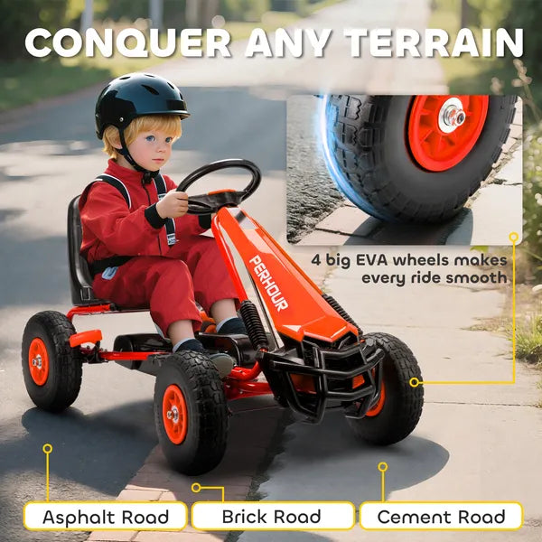 Kids Go Kart, Pedal Car with Adjustable Seat, EVA Wheels, Brake, for Boys and Girls Aged 3-8 Years Old, Red - product image 6