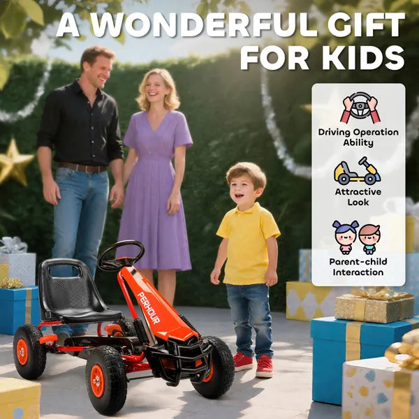 Kids Go Kart, Pedal Car with Adjustable Seat, EVA Wheels, Brake, for Boys and Girls Aged 3-8 Years Old, Red - product image 8