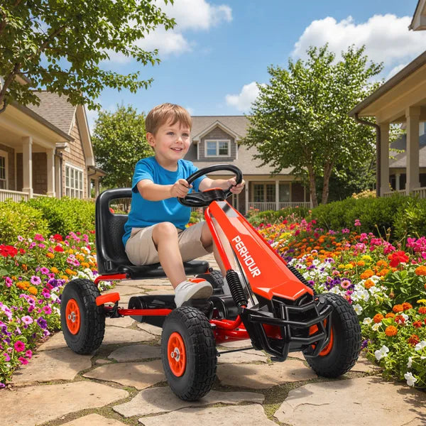Kids Go Kart, Pedal Car with Adjustable Seat, EVA Wheels, Brake, for Boys and Girls Aged 3-8 Years Old, Red - product image 10