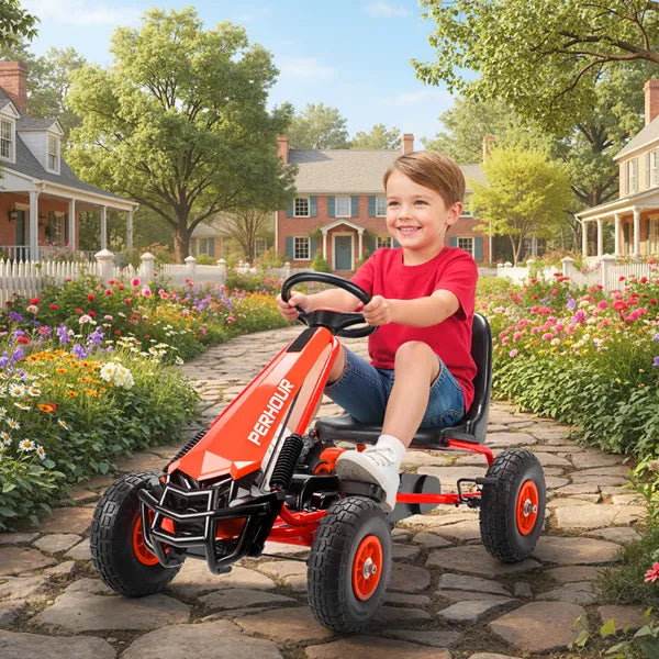 Kids Go Kart, Pedal Car with Adjustable Seat, EVA Wheels, Brake, for Boys and Girls Aged 3-8 Years Old, Red - product image 2
