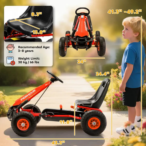 Kids Go Kart, Pedal Car with Adjustable Seat, EVA Wheels, Brake, for Boys and Girls Aged 3-8 Years Old, Red - product image 3