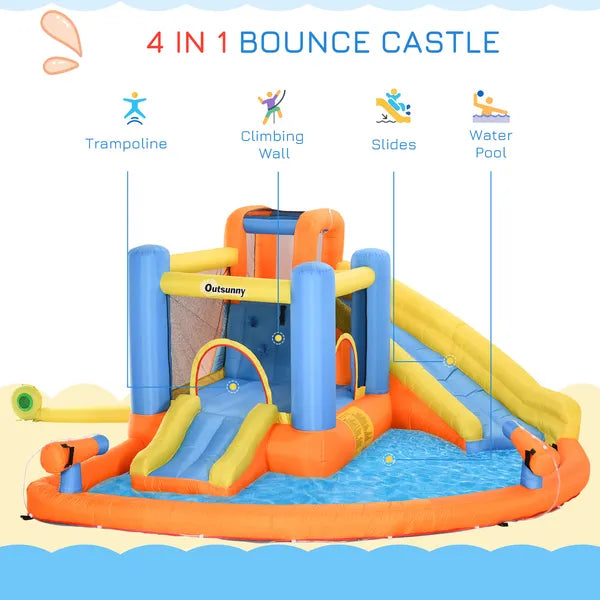 Outsunny Kids Inflatable Water Slide 5-in-1 Bounce House Water Park Jumping Castle with Water Pool, Slide, Climbing Walls and 450W Air Blower - product image 4