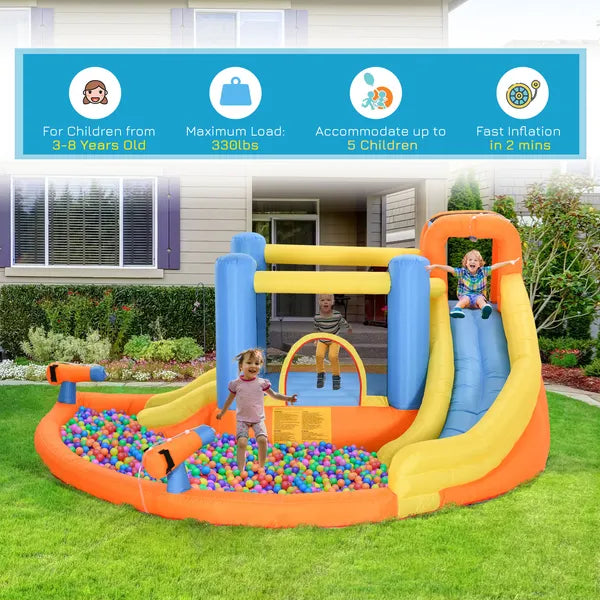 Outsunny Kids Inflatable Water Slide 5-in-1 Bounce House Water Park Jumping Castle with Water Pool, Slide, Climbing Walls and 450W Air Blower - product image 8