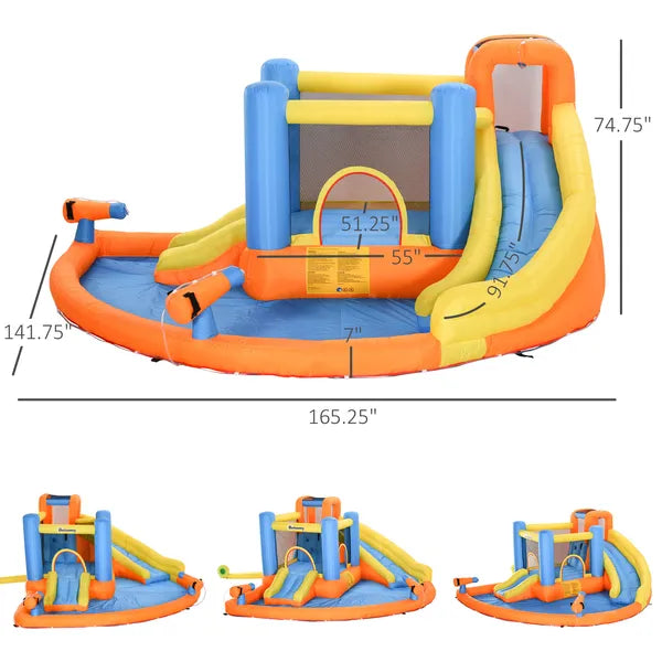 Outsunny Kids Inflatable Water Slide 5-in-1 Bounce House Water Park Jumping Castle with Water Pool, Slide, Climbing Walls and 450W Air Blower - product image 3