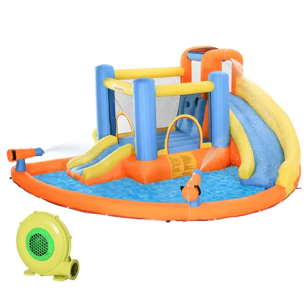 Outsunny Kids Inflatable Water Slide 5-in-1 Bounce House Water Park Jumping Castle with Water Pool, Slide, Climbing Walls and 450W Air Blower - product image 1