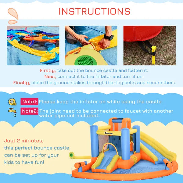 Outsunny Kids Inflatable Water Slide 5-in-1 Bounce House Water Park Jumping Castle with Water Pool, Slide, Climbing Walls and 450W Air Blower - product image 6