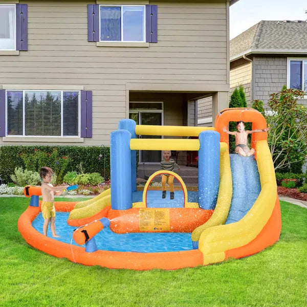 Outsunny Kids Inflatable Water Slide 5-in-1 Bounce House Water Park Jumping Castle with Water Pool, Slide, Climbing Walls and 450W Air Blower - product image 9